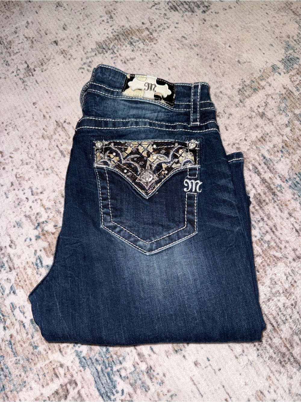 Miss Me Dark Blue Embroidered Boot Cut Jeans